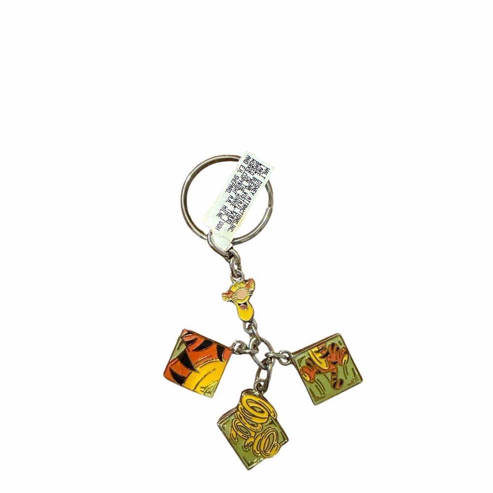 Walt Disney Vintage Tigger Chrome Enameled 4-Charms Keychain - NWT - 1999